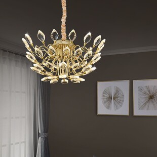 现代简约创意吊灯欧式 轻奢艺术卧室客厅餐厅枝型叶子水晶吊灯