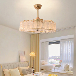 卧室水晶风扇灯后现代高端客厅吊扇灯法式 轻奢餐厅书房摇头风扇灯