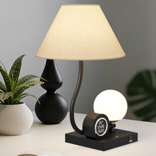 轻奢LED数显台灯卧室床头灯铁艺布罩装 饰灯 饰台灯智能蓝牙音响装