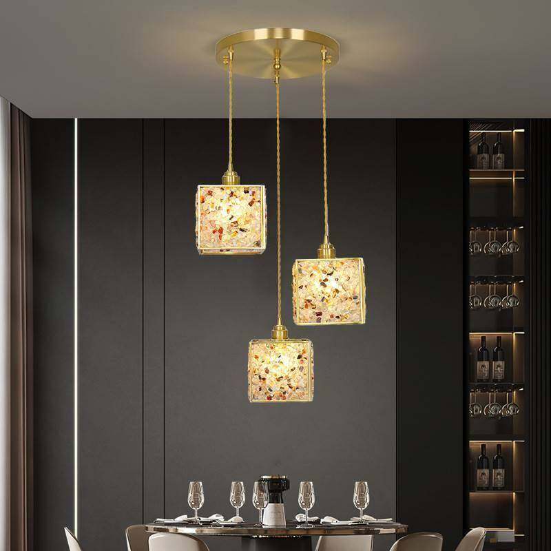 餐厅灯吊灯三头现代简约饭厅餐桌网红轻奢创意吧台美式水晶全铜灯