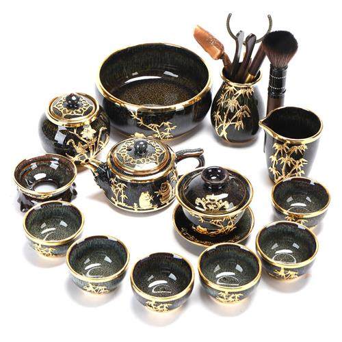 茶杯 镶玉茶具景德镇建盏天目釉蓝菲功夫茶具整套茶壶茶道 7859款