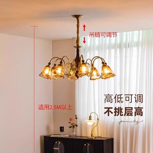 中山灯具中古客厅吊灯美拉德琥珀光2025新款 复古实木餐厅玻璃灯