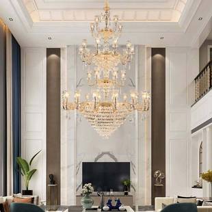 轻奢北欧现代水晶吊灯别墅复式 楼酒店大堂高档水晶大灯家用客厅灯