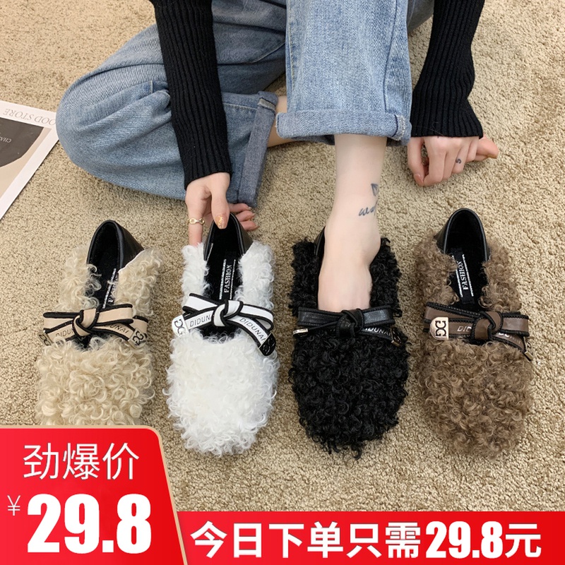 毛毛鞋女冬外穿时尚女鞋秋季2020新款加绒豆豆鞋网红单鞋子女秋冬