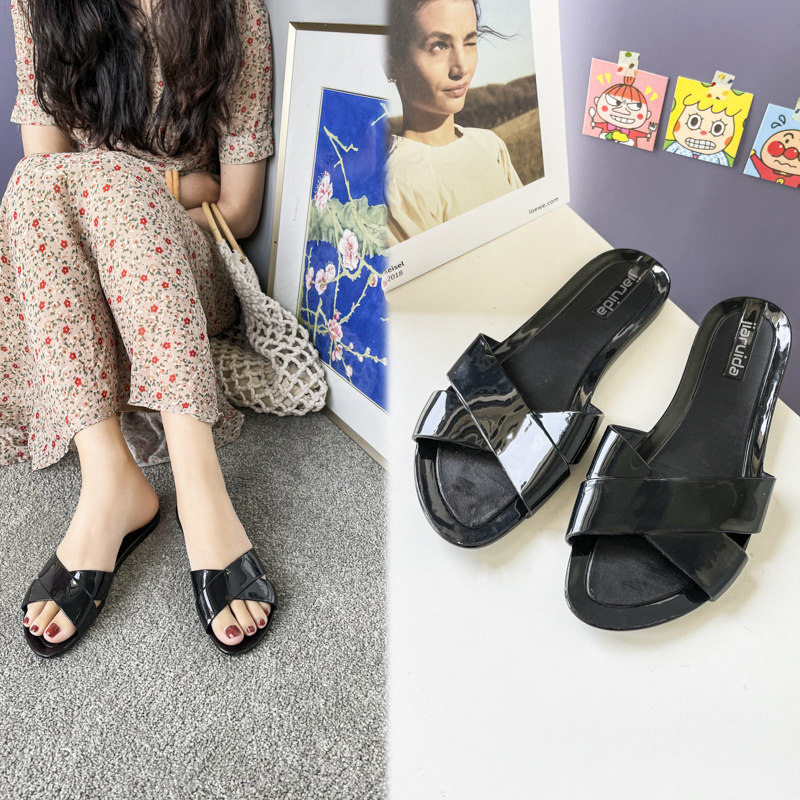拖鞋女夏2021新款仙女风薄底交叉学生平底黑色沙滩鞋ins潮,女鞋,一字拖,淘宝优惠券,粉丝福利购,淘宝优惠卷