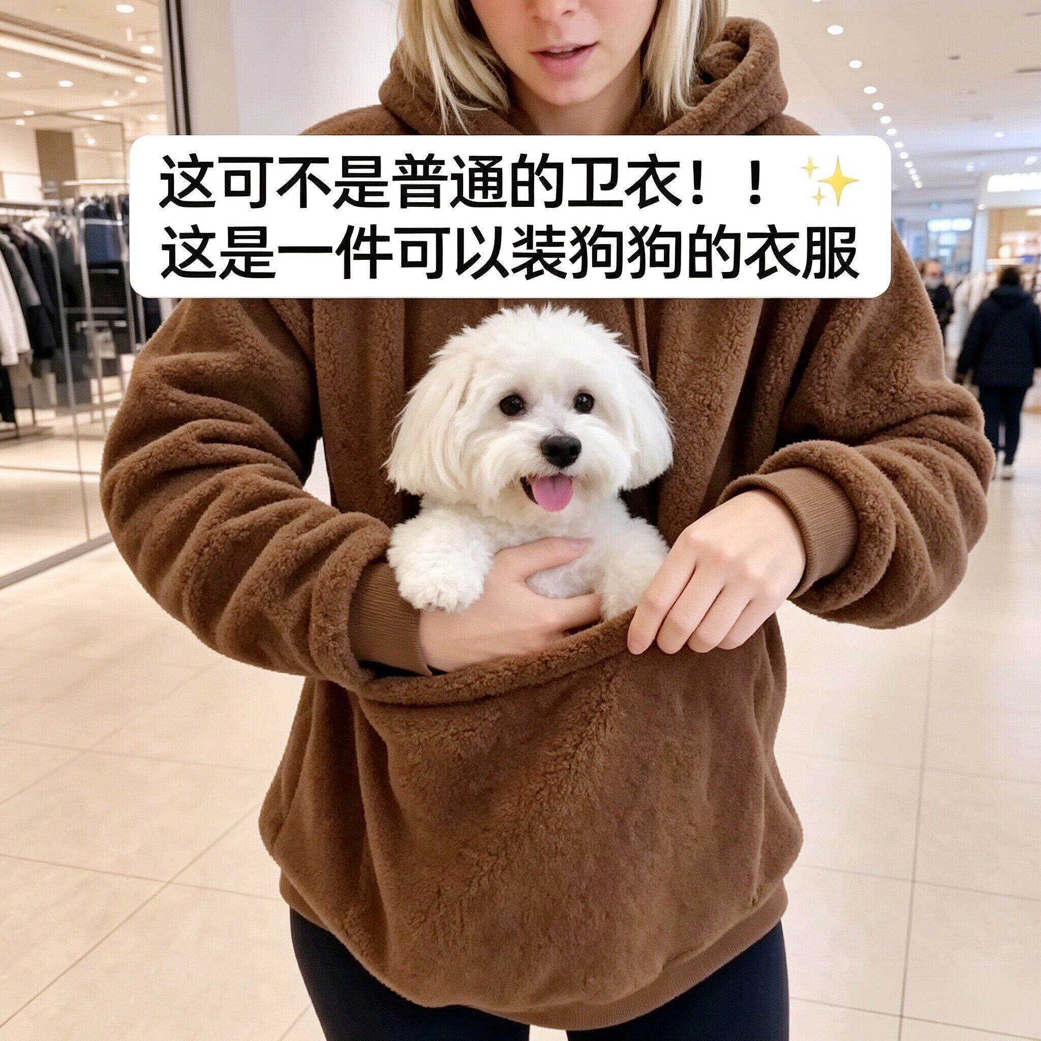 毛孩子亲子装！宠物口袋卫衣法兰绒遛狗口袋羊羔绒卫衣自带宠物袋