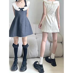 【高品质】shushu宅女同款无袖连衣裙侧开叉串珠蝴蝶结短裙子sst