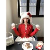 shushu富家千金感穿搭红色羊毛针织开衫 zui高品质 毛衣女sst