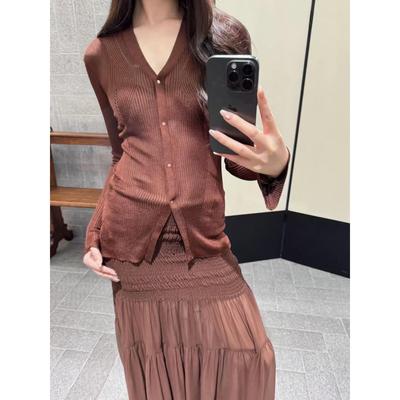 【zui高品质】oude修身螺纹微透针织开衫waag抽褶度假风半身裙