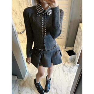 【zui高品质】marchen可拆卸设计翻领撞色针织开衫学院毛衣外套