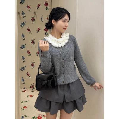 【zui高品质】shushu蕾丝多层花边羊毛针织开衫软糯上衣外套女sst