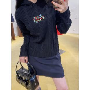 【zui高品质】shushu肌理感刺绣花朵羊毛针织衫上衣麻花连帽毛衣
