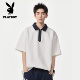 T恤 结构高克重宽松学生短袖 花花公子新款 男夏学院风半拉链POLO衫