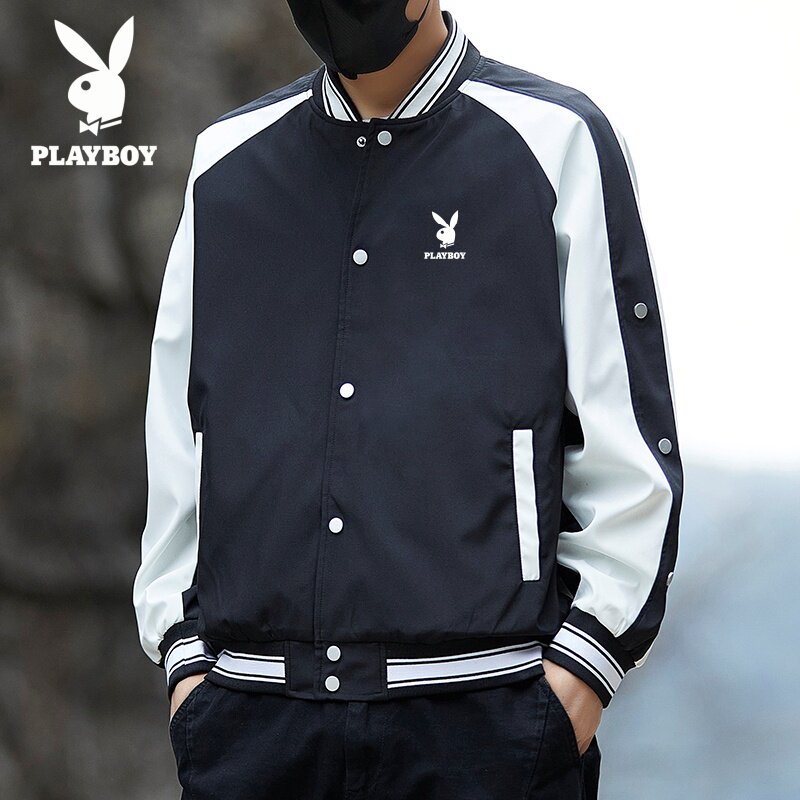 PLAYBOY/花花公子春秋立领撞色夹克男生拼接美式高街棒球服外套潮