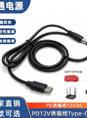 PD诱骗线4.0mm充电宝typec转DC12V3A输出路由器监控投影仪电源线