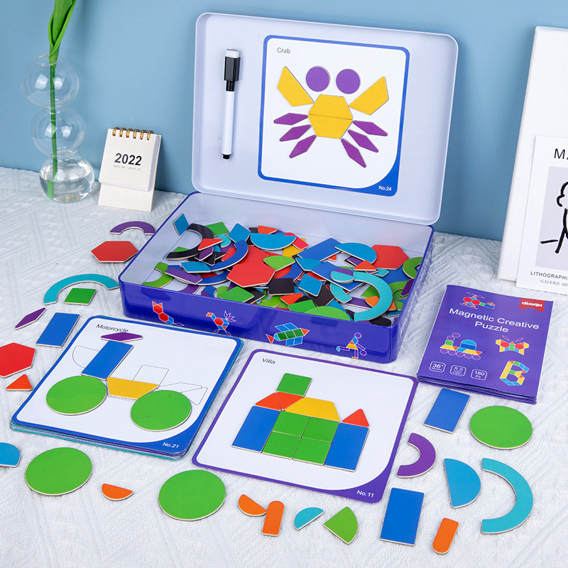 磁性几何形状拼图幼儿园蒙氏图形教具儿童早教益智力磁力贴玩具