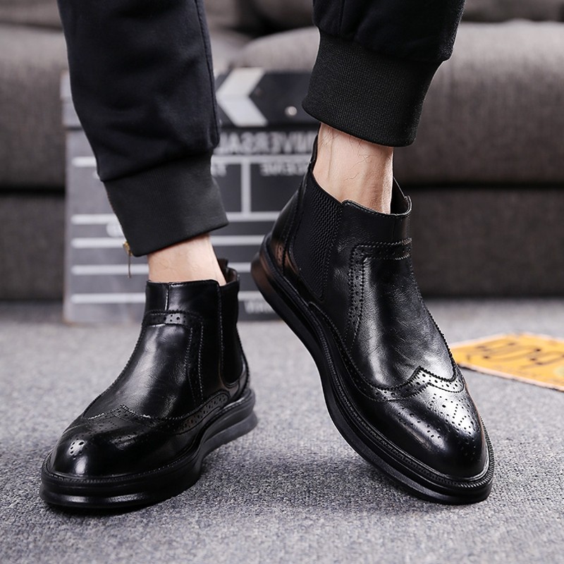 秋冬新款英倫套腳布洛克短靴切爾西男靴男士商務休閑皮靴潮流男鞋在類目 流行男鞋, 靴子中 - 來自Buy2taobao.com提供專業的淘寶代購服務
