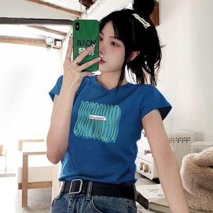 微胖正肩短袖 上衣ins t恤女夏纯棉小众潮牌修身 显瘦小个子收腰短款