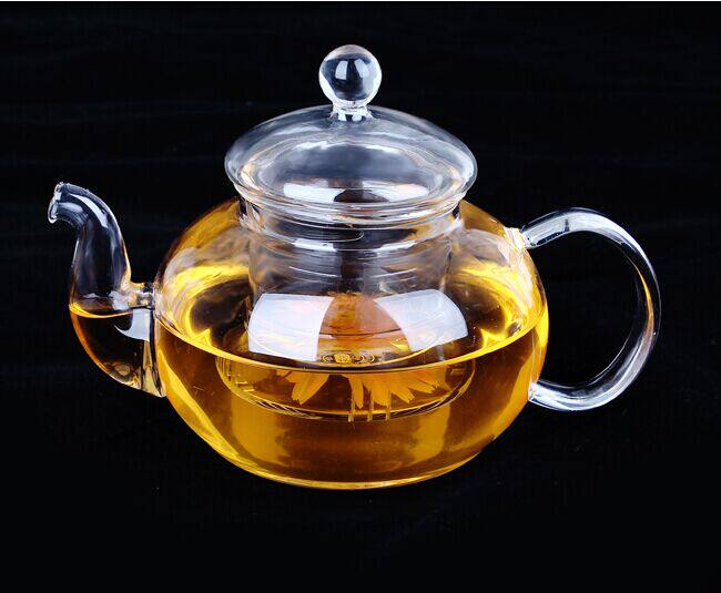 耐热透明玻璃带过滤加厚花草茶壶