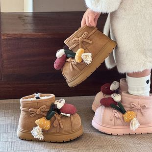 丑萌儿童雪地靴冬季新款东北冬鞋卡通KT猫女童加绒大棉鞋大头暖鞋