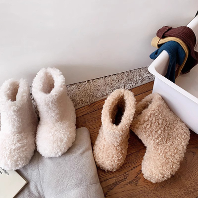 女童毛毛靴加绒羊羔毛男童雪地靴大棉鞋一脚蹬套筒靴棉靴宝宝鞋子