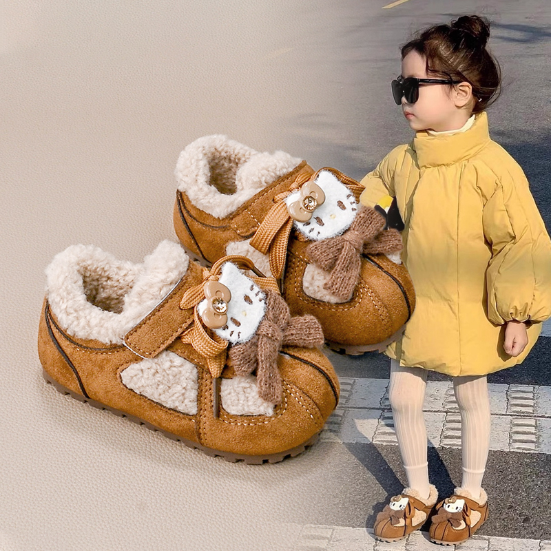 勃肯鞋女童2025冬季新款宝宝二棉鞋女孩公主KT猫加绒棉鞋泡芙鞋潮