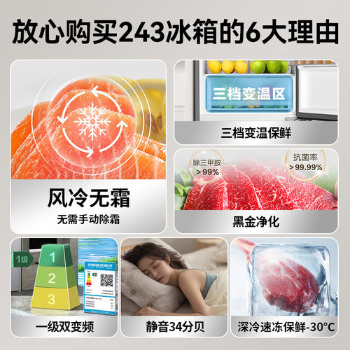 海尔BCD-243WGHC2E7XM冰箱243升