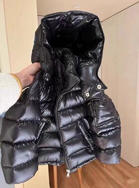 fei24秋冬新款 儿童亲子经典黑色连帽羽绒服加厚外套面包厚实
