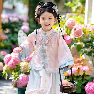 古风马面裙刺绣格格服女童明制新款蝴蝶超仙女孩中国风表演服夏装