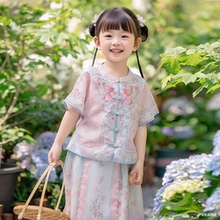 古风马面裙刺绣短袖格格服女童明制新款蝴蝶超仙中国风表演服夏装