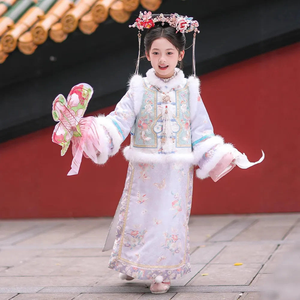 2025冬季汉服儿童古装加绒宫廷格格服汉服女童新款格格服旗袍套装