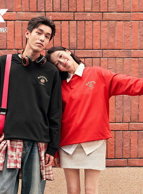 特步新年卫衣男女2025春季红色情侣百搭时尚圆领运动875127930006