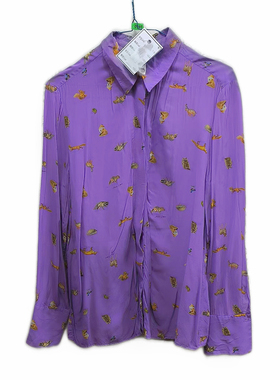 MARC CAIN玛可凯恩女士时尚品牌定制logo面料紫色藕荷色衬衣衬衫