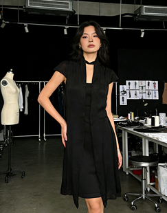 黑色显瘦假两件真丝桑蚕丝连衣裙L sefon臣枫专柜正品 超级特价