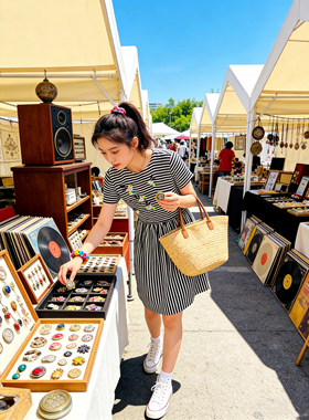 100%桑蚕丝全真丝全衬收腰黑米条纹精工刺绣绣花短袖连衣裙