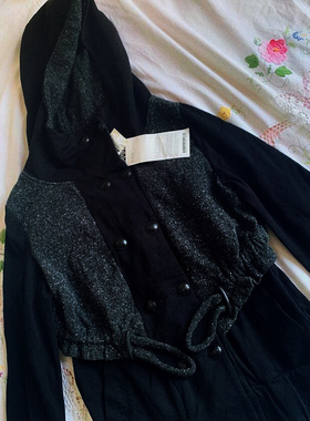 MOVEUP加厚纯棉春秋季双排扣腰部抽绳连帽设计感藏蓝色学生外套