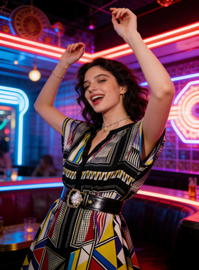 DVF换标真丝经典几何图案女套头衬衫女桑蚕丝上衣波普条纹V领宽松