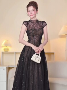 法式赫本风黑色大摆连衣裙女秋冬新款高级感气质名媛宴会晚礼服裙