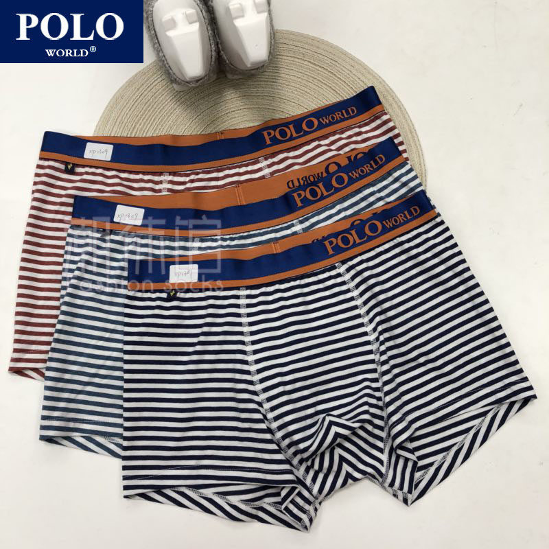 polo男士条纹青年运动四角内裤