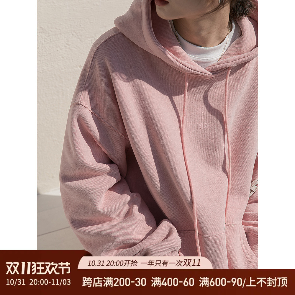 王妃家粉色卫衣女2023新款宽松连帽中长款加绒加厚秋冬外套套头衫