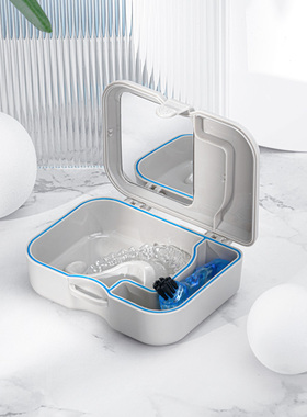 假牙盒康田浅灰色商用镜小磨牙套盒新款大号盒带刷子保持器盒子