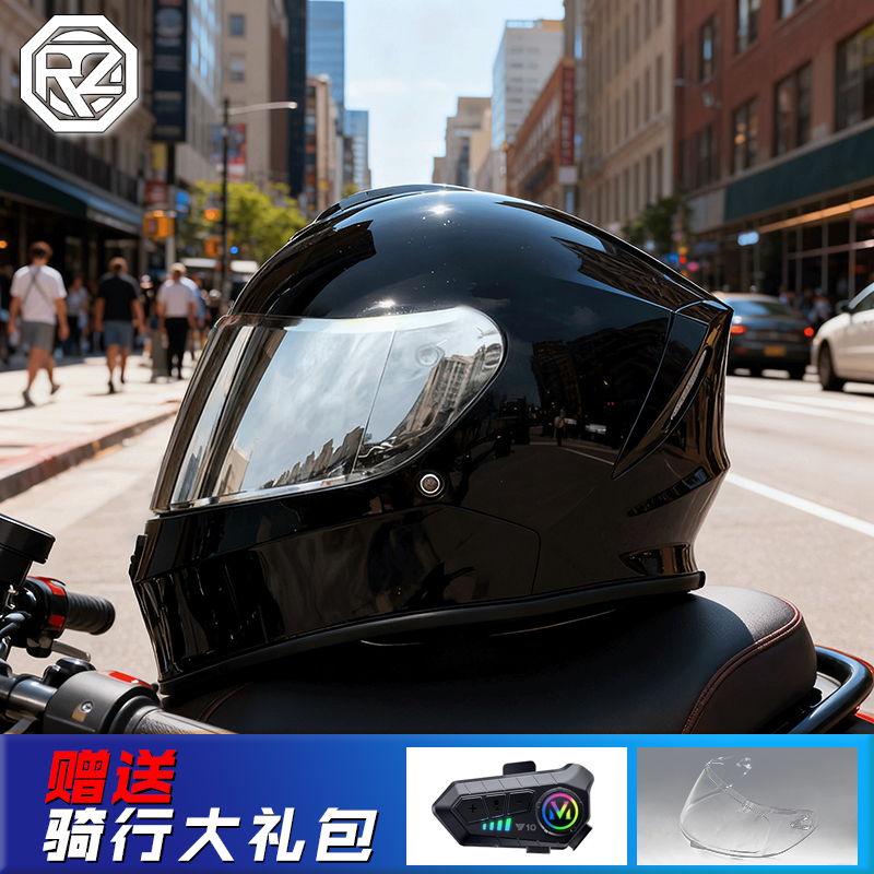 ORZ头盔男女全盔四季个性尾翼蓝牙时尚潮流酷炫电动车情侣摩托车