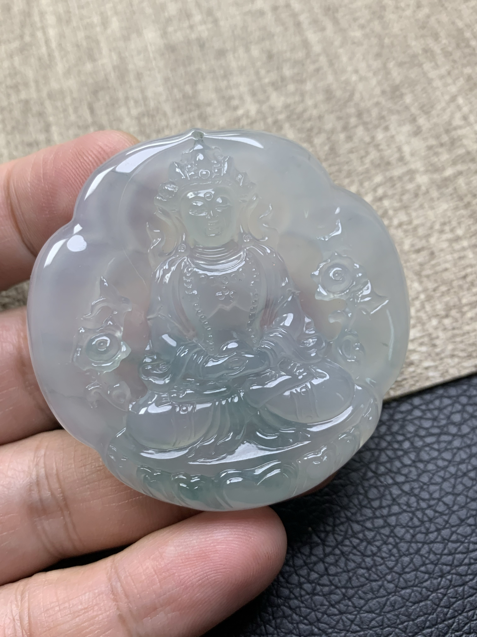 冰种飘花观音度母挂件天然翡翠A货现货高品质完美无纹裂