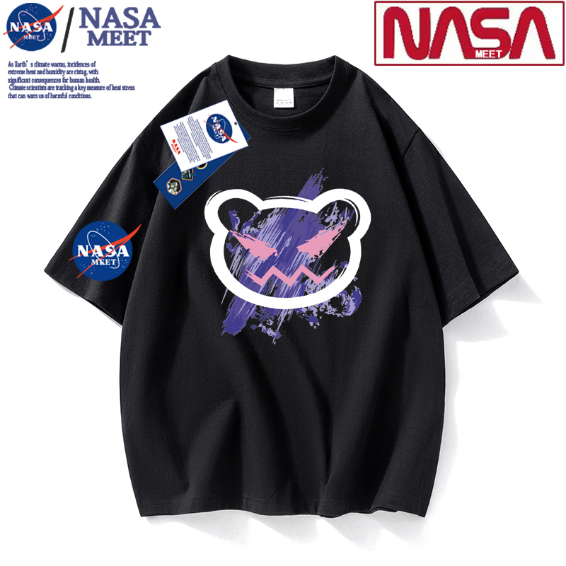 NASA联名款重磅短袖t恤男女同款圆领落肩印花宽松半袖潮牌时尚t恤