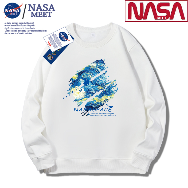 NASA潮牌2023秋季新款重磅卫衣男圆领情侣宽松大码百搭连帽上衣服