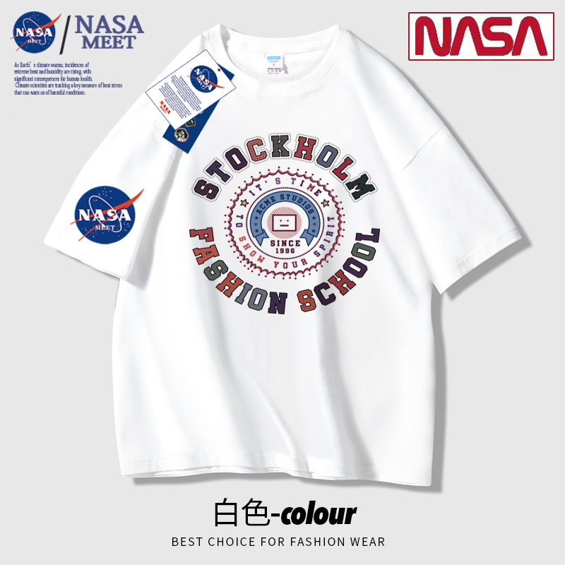 NASA官方联名夏季纯棉短袖T恤男女同款潮牌t恤重磅休闲圆领上衣服