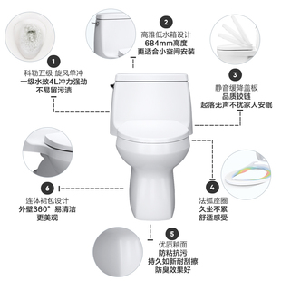 科勒马桶新圣罗莎五级旋风单冲水缓降静音连体坐便器卫生间小户型