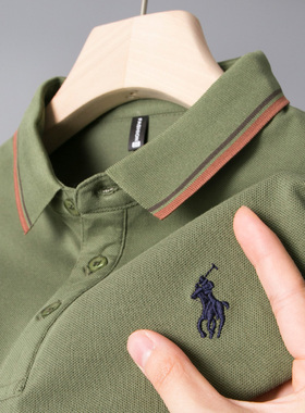 夏季中年保罗polo衫男士短袖T恤爸爸夏装冰丝poli战马上衣服plol