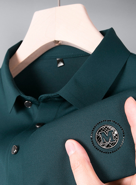 男士polo衫短袖T恤中年爸爸夏装冰丝plol上衣服poli衬衫领popo土