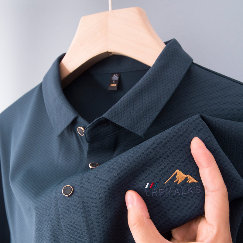 爸爸长袖t恤春秋装薄款polo衫打底衬衫领中年男士单件上衣外穿土